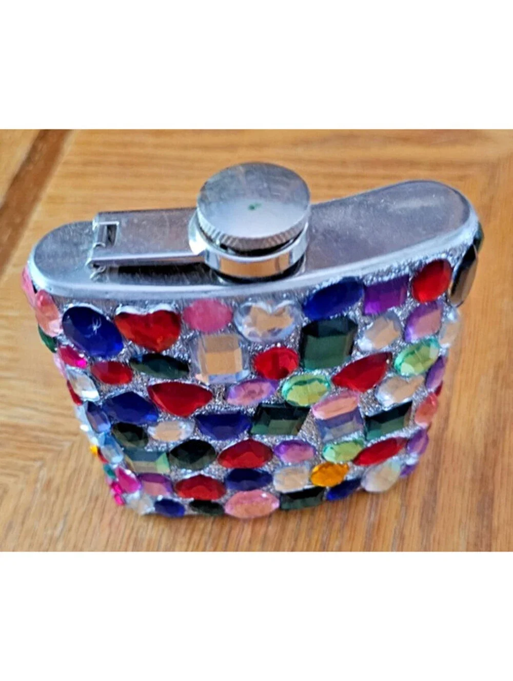 4” Stainless Steel Hip Flask Rhinestone Heart Design Screw Top